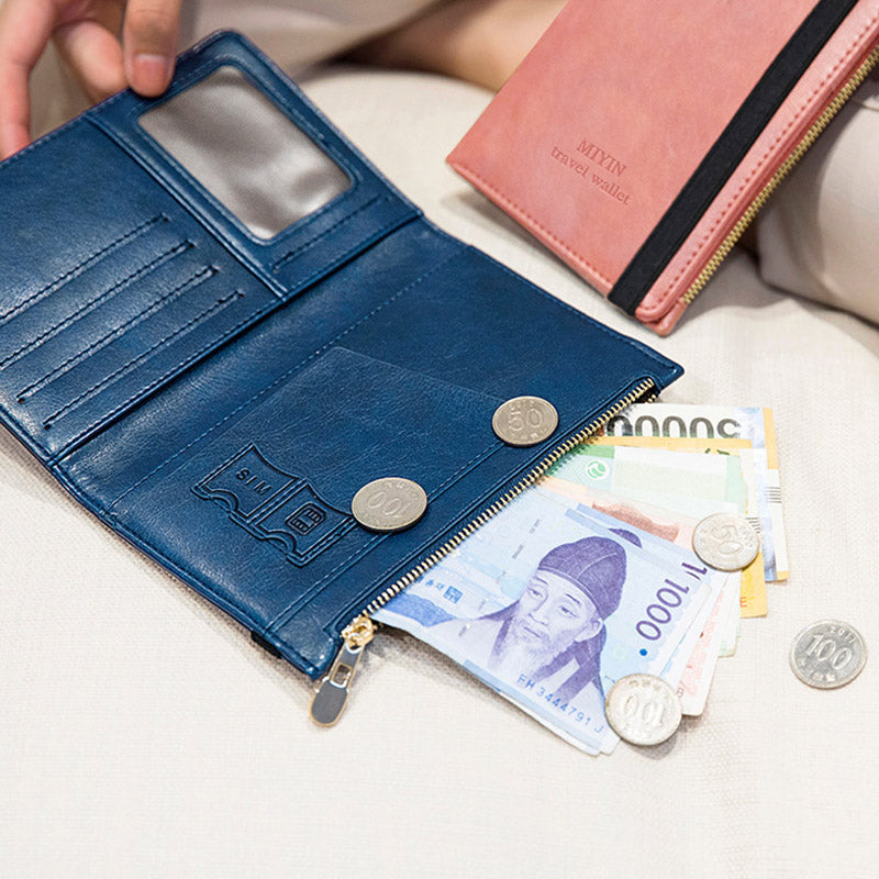 HZ702 Travel RFID Blocking Passport Storage Bag PU Leather Wallet Credit Cards Cash Ticket Holder Bag - Black