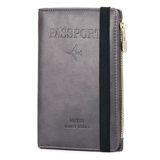 HZ702 Travel RFID Blocking Passport Storage Bag PU Leather Wallet Credit Cards Cash Ticket Holder Bag - Grey