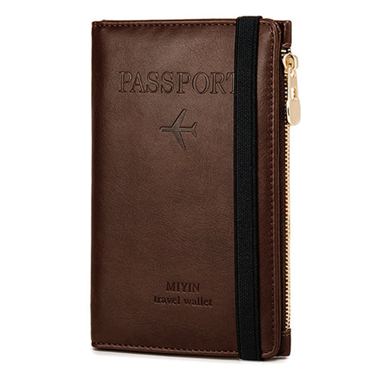 HZ702 Travel RFID Blocking Passport Storage Bag PU Leather Wallet Credit Cards Cash Ticket Holder Bag - Coffee