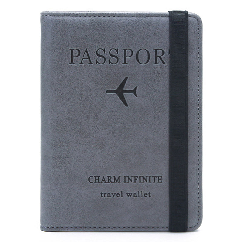 Y1643 Portable Travel RFID Blocking Passport Storage Bag PU Leather Credit Cards Cash Holder Bag - Grey