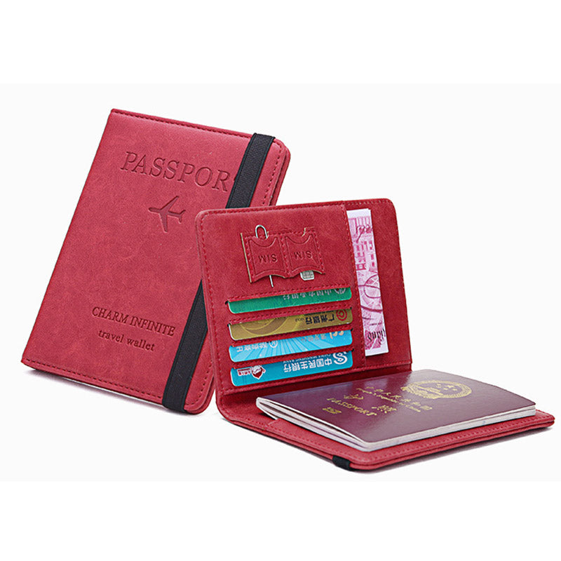 Y1643 Portable Travel RFID Blocking Passport Storage Bag PU Leather Credit Cards Cash Holder Bag - Red