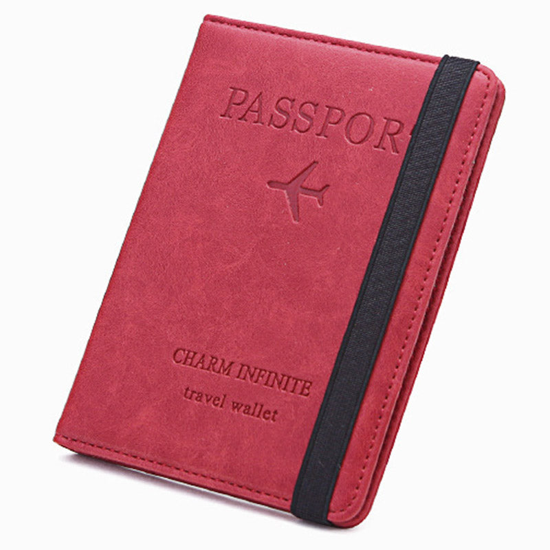 Y1643 Portable Travel RFID Blocking Passport Storage Bag PU Leather Credit Cards Cash Holder Bag - Red