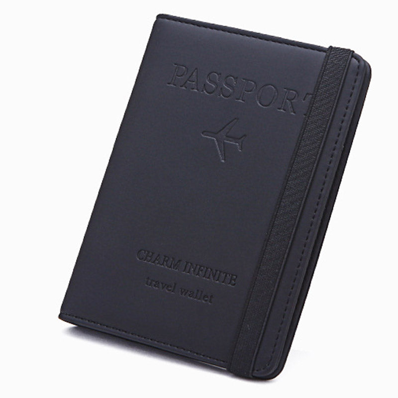 Y1643 Portable Travel RFID Blocking Passport Storage Bag PU Leather Credit Cards Cash Holder Bag - Black