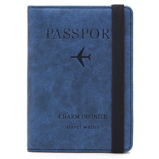 Y1643 Portable Travel RFID Blocking Passport Storage Bag PU Leather Credit Cards Cash Holder Bag - Blue