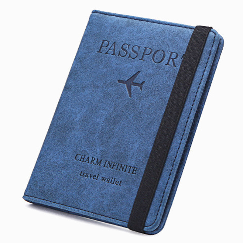 Y1643 Portable Travel RFID Blocking Passport Storage Bag PU Leather Credit Cards Cash Holder Bag - Blue