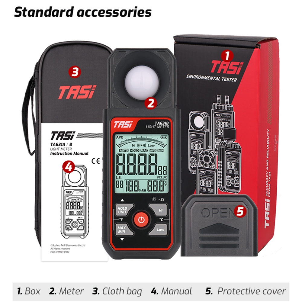 TASI TA631B Digital Light Meter Photography Luxmeter 0.1-300000LUX Illuminometer Lux / FC Measure Photometer Tester