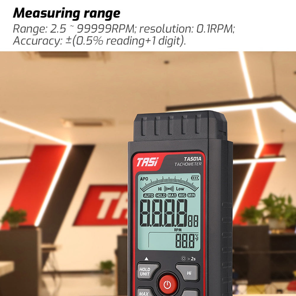 TASI TA501A Handheld Digital Tachometer 2.5-99999RPM Non-contact Rotation Speed Meter for Motors Fans