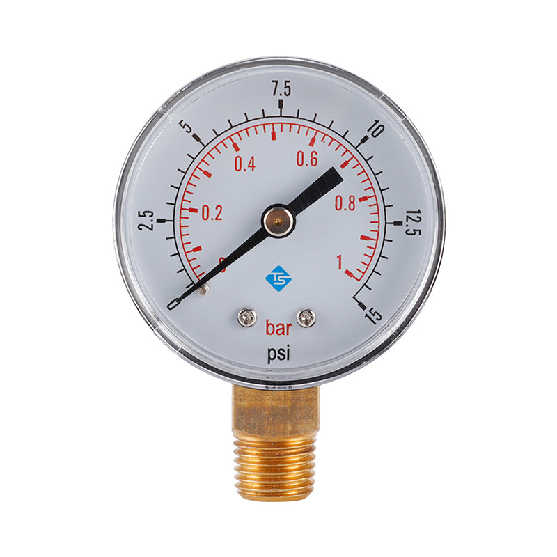 TS-50-15psi 0-15psi  /  0-1bar Dual Scale Water Pressure Dial 50mm Manometer Hydraulic Pressure Gauge for Fuel Oil / Air / Oil / Water