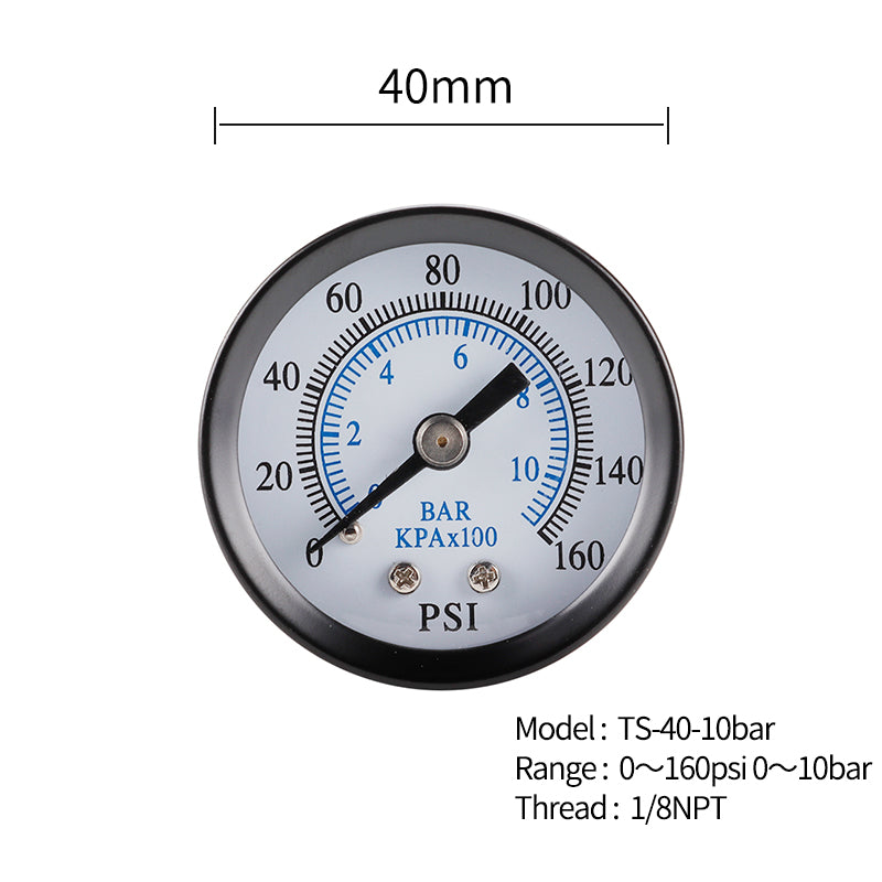 TS-40-10bar 0-160 PSI Range Pressure Gauge Stainless Steel Dual Scale Economical All Purpose Pressure Water Pressure Gauge