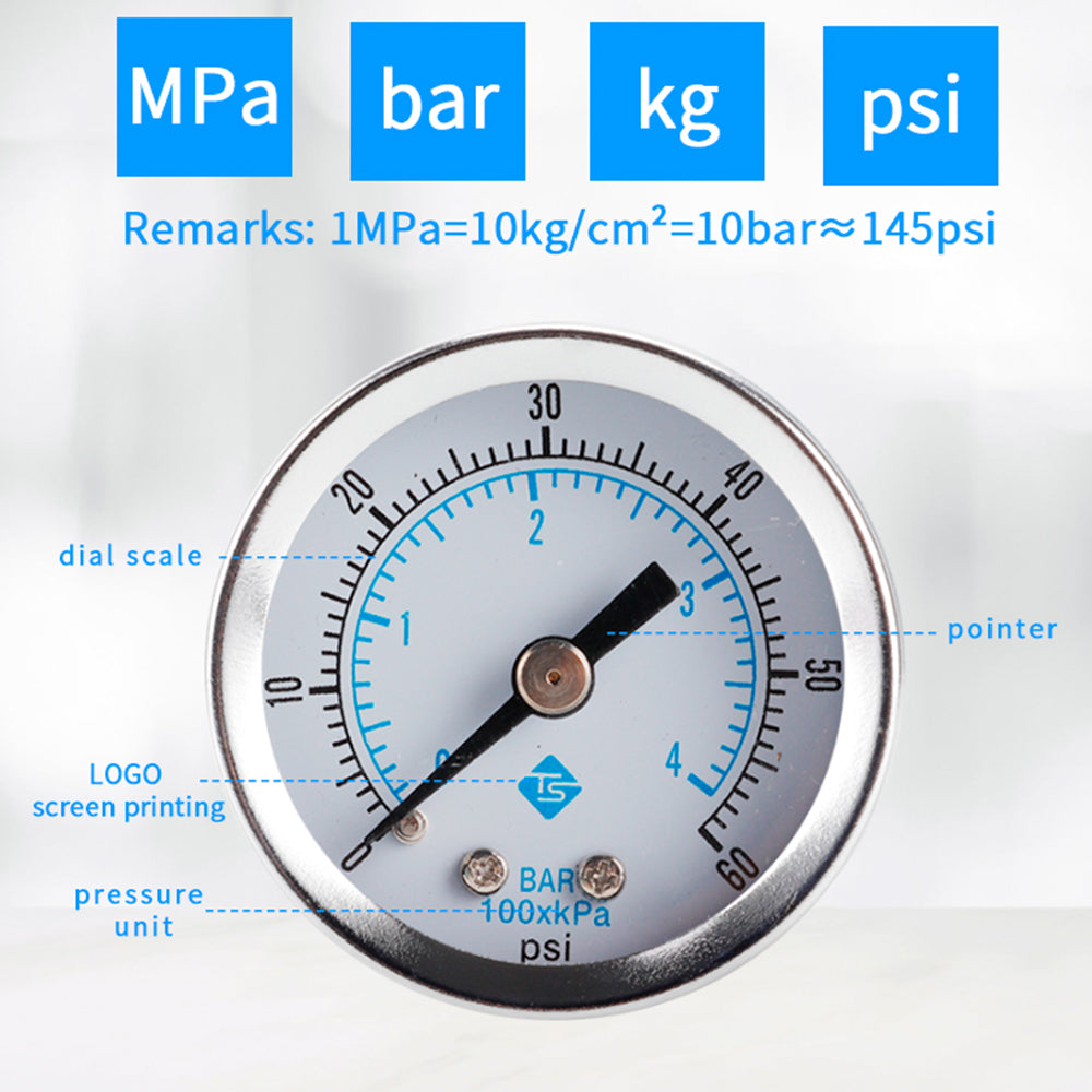 TS-Z51 Dual Scale Economic Pressure Gauge Water Pressure Gauge Stainless Steel 1 / 8inch NPT Lower Mount
