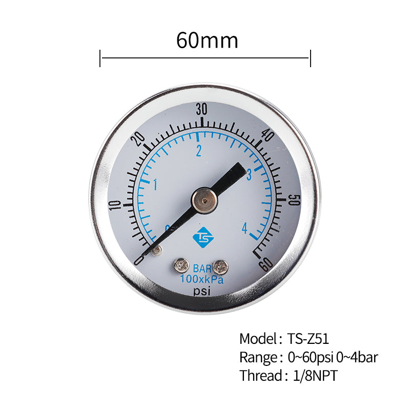 TS-Z51 Dual Scale Economic Pressure Gauge Water Pressure Gauge Stainless Steel 1 / 8inch NPT Lower Mount