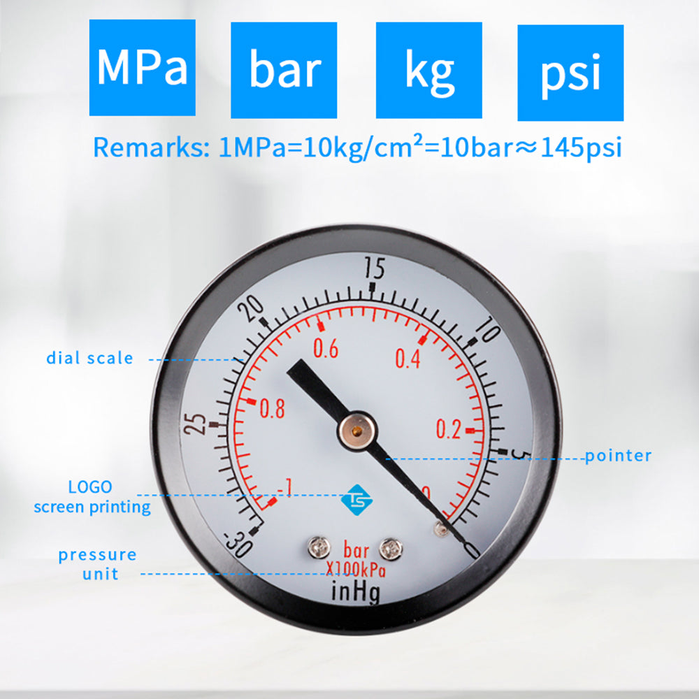 TS-Z50A Dual Scale Water Pressure Gauge Vacuum 1 / 8inch ZG Mount Gas Oil Pressure Gauge