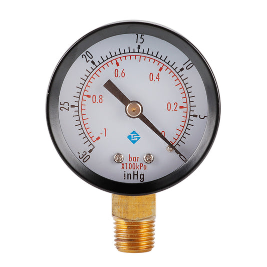 TS-50-1+1 Instrument 1 / 4inch BSPT Thread Mount Gas Water Pressure Gauge Stainless Steel Case Dry Vacuum -30inHg / 0