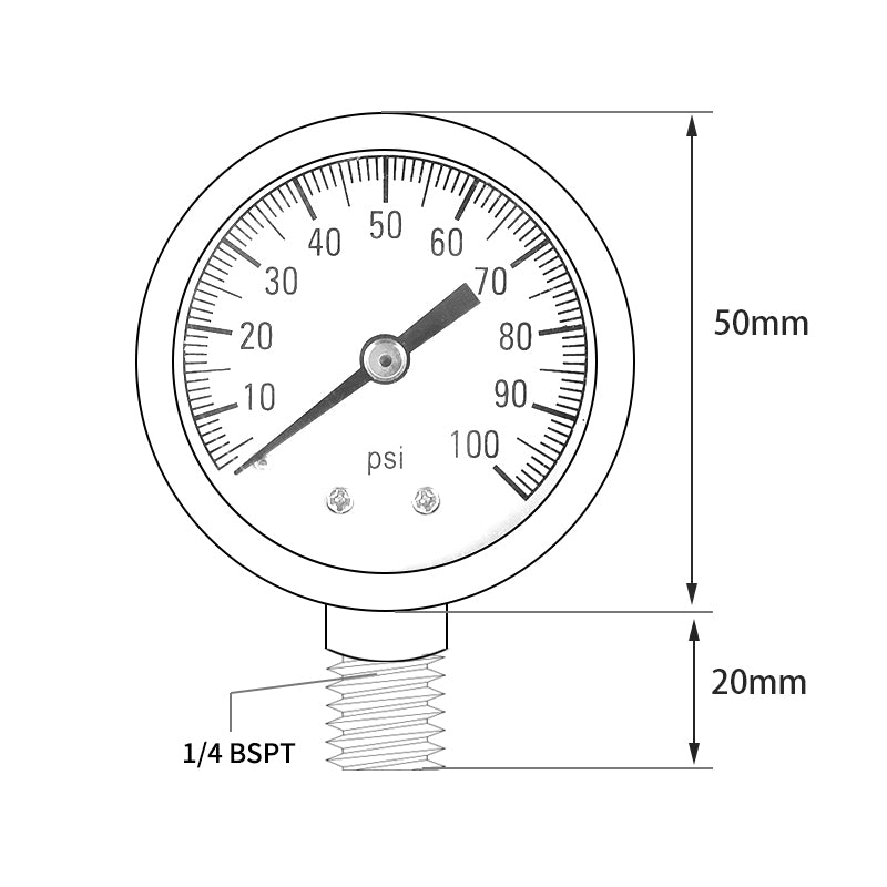 TS-50-100PSI 0-100PSI Radial Air Pressure Gauge Hydraulic Oil Pressure Gauge Water Pressure Meter