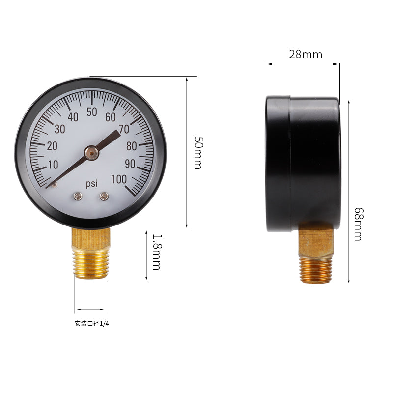 TS-50-100PSI 0-100PSI Radial Air Pressure Gauge Hydraulic Oil Pressure Gauge Water Pressure Meter