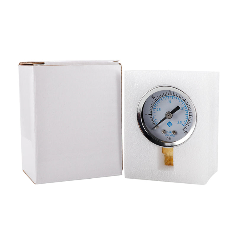 TS-Y50I 40mm Dial Gas Pressure Gauge 0-30 PSI / 0-2 Bar Range Stainless Steel Dual Scale Oil Water Pressure Gauge