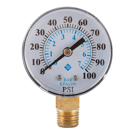 TS-Z54 0-100 PSI / 0-7 Bar Dual Scale Pressure Gauge Pool Filter Aquarium Water Air Gas Pressure Gauge Meter 1 / 4 NPT Bottom Mount