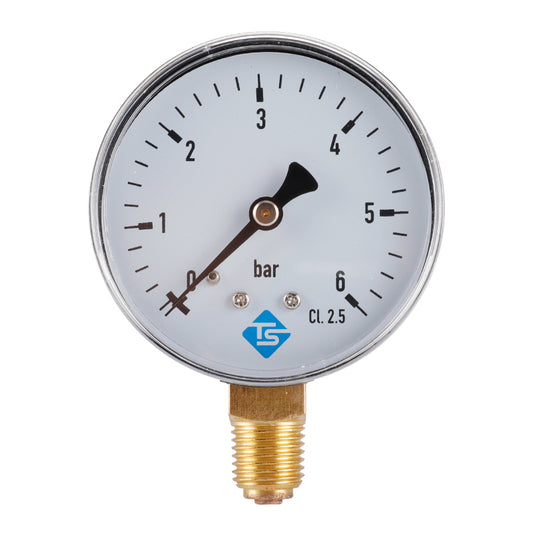 TS-60-6 60mm Large Dial Pressure Gauge 0-6 Bar Water / Gas / Air Pressure Gauge Compressor 1 / 4inch NPT Bottom Mount