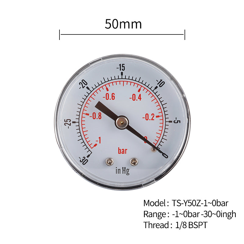 TS-Y50Z-1-0bar Axial Air Pressure Gauge -1-0 Bar Hydraulic Oil Water Pressure Meter Gauge