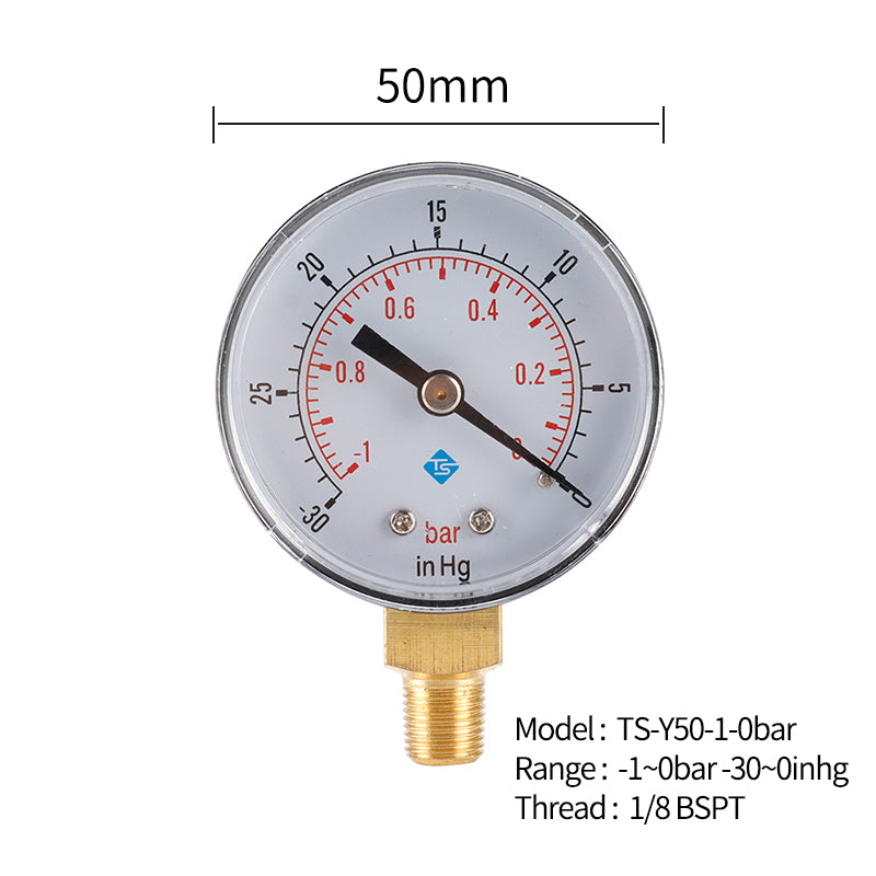 TS-Y50-1-0bar Accurate Axial Pressure Gauge -1-0 Bar Air Hydraulic Oil Water Pressure Meter Gauge