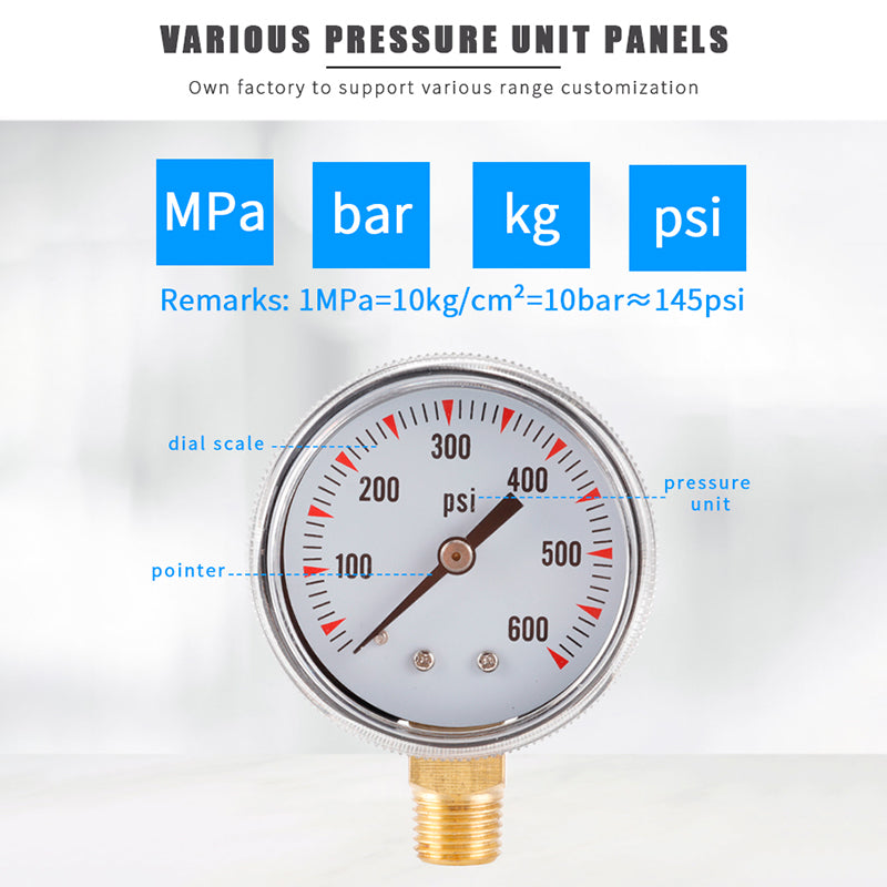 TS-Y50-600psi Dual Scale Water Vacuum Pressure Gauge High Precision Gas Air Pressure Gauge 1 / 4inch NPT Bottom Mount