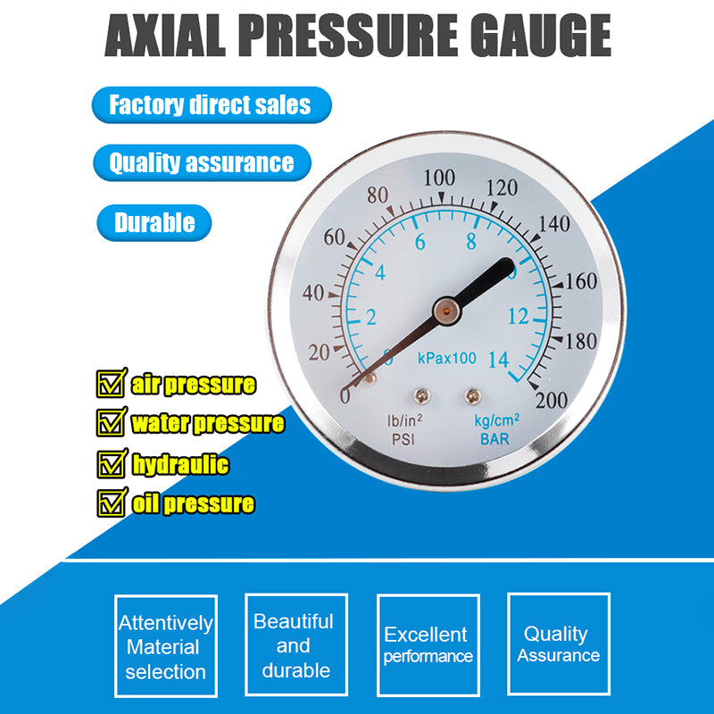 TS-Y60Z8-14kg / cm2 60mm Dial Gas Pressure Gauge Stainless Steel Dual Scale Oil Water Pressure Gauge with 1 / 8inch NPT Mount