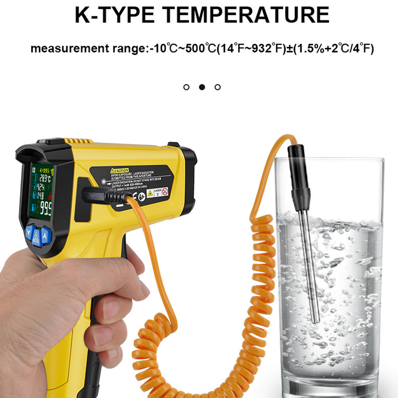Uniqkart 800B Infrared Temperature Measuring Device High-Precision Industrial Thermometer Handheld Thermometer with 12-Point Laser Positioning