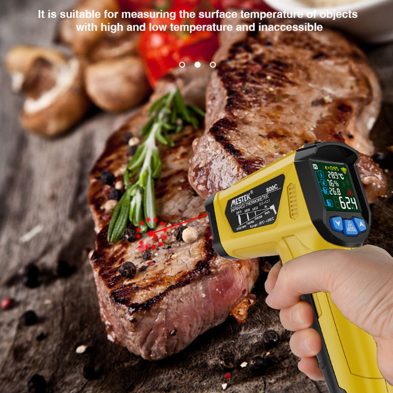 Uniqkart 800C Handheld Infrared Temperature Measurer High-Precision Industrial Temp Humidity Meter Portable Thermometer with 12-Point Laser Positioning
