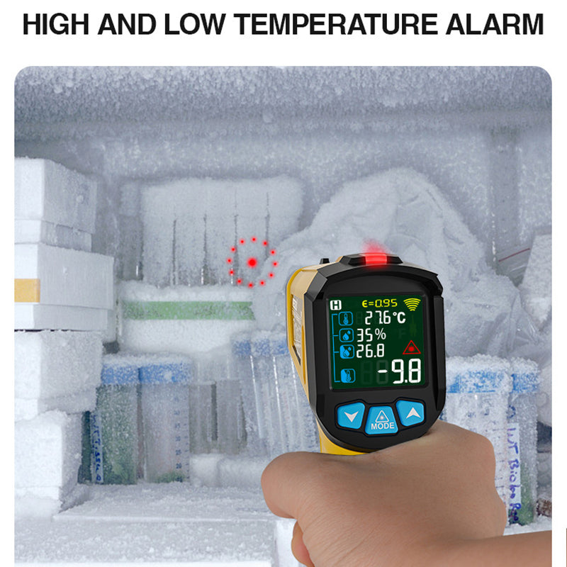 Uniqkart 800C Handheld Infrared Temperature Measurer High-Precision Industrial Temp Humidity Meter Portable Thermometer with 12-Point Laser Positioning