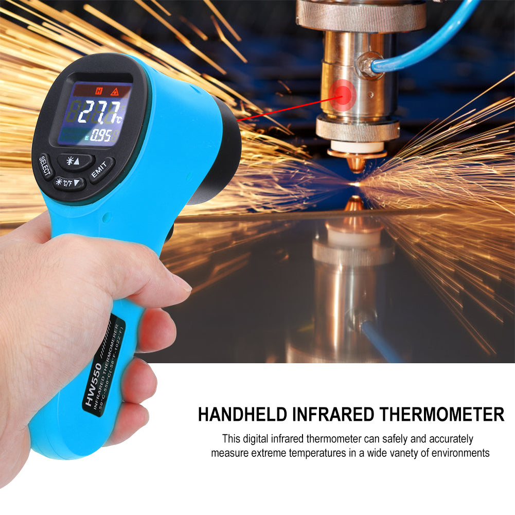 HW550 Digital LCD Infrared Thermometer Non-Contact Laser Industrial Pyrometer Temperature Gun - Blue