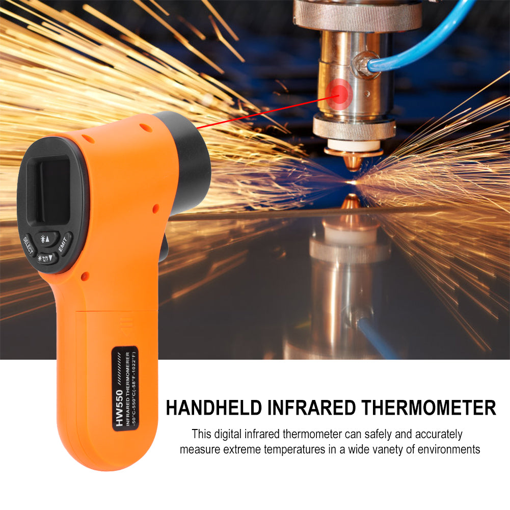 HW550 Digital LCD Infrared Thermometer Non-Contact Laser Industrial Pyrometer Temperature Gun - Green