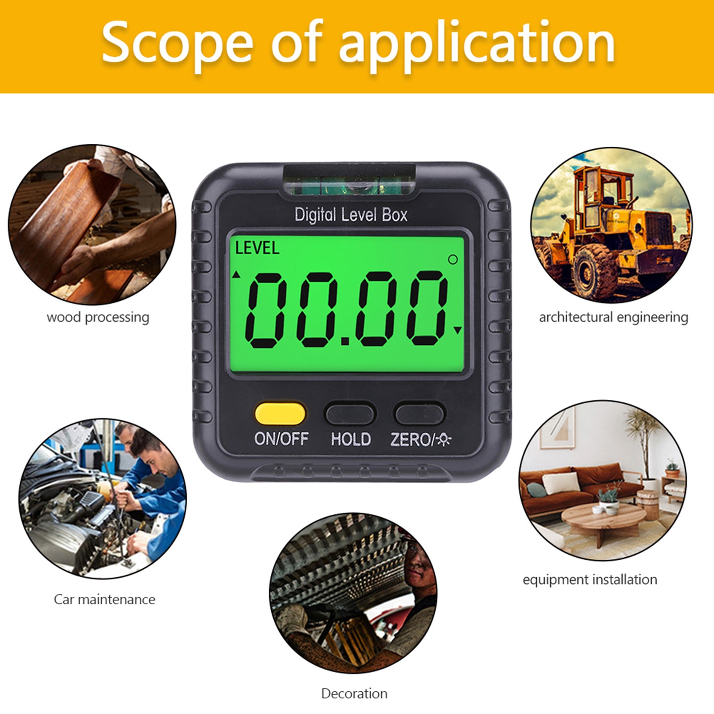 Digital Level Box Digital Angle Detector Angle Gauge with Display Portable Measuring Tool for Carpentry, Building (No Bubble)