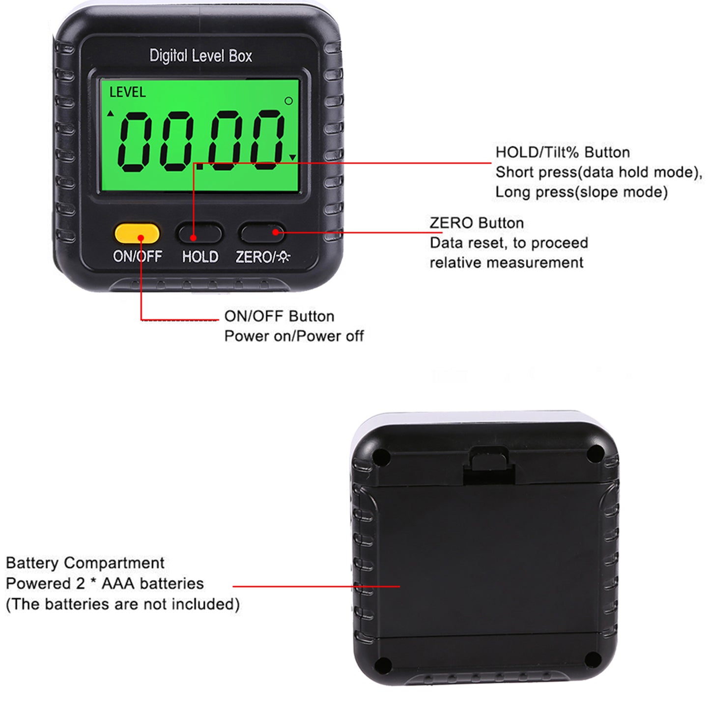 Digital Level Box Digital Angle Detector Angle Gauge with Display Portable Measuring Tool for Carpentry, Building (No Bubble)