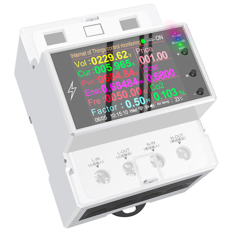 AC85-265V 100A Rail Mounted WiFi Smart Meter Voltage Power Electricity Monitor 2.4-inch LCD Display Home Electricity Meter