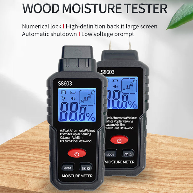S8603 Digital Wood Moisture Meter Two Pins Wall Moisture Detector Paper Humidity Tester (No Battery)