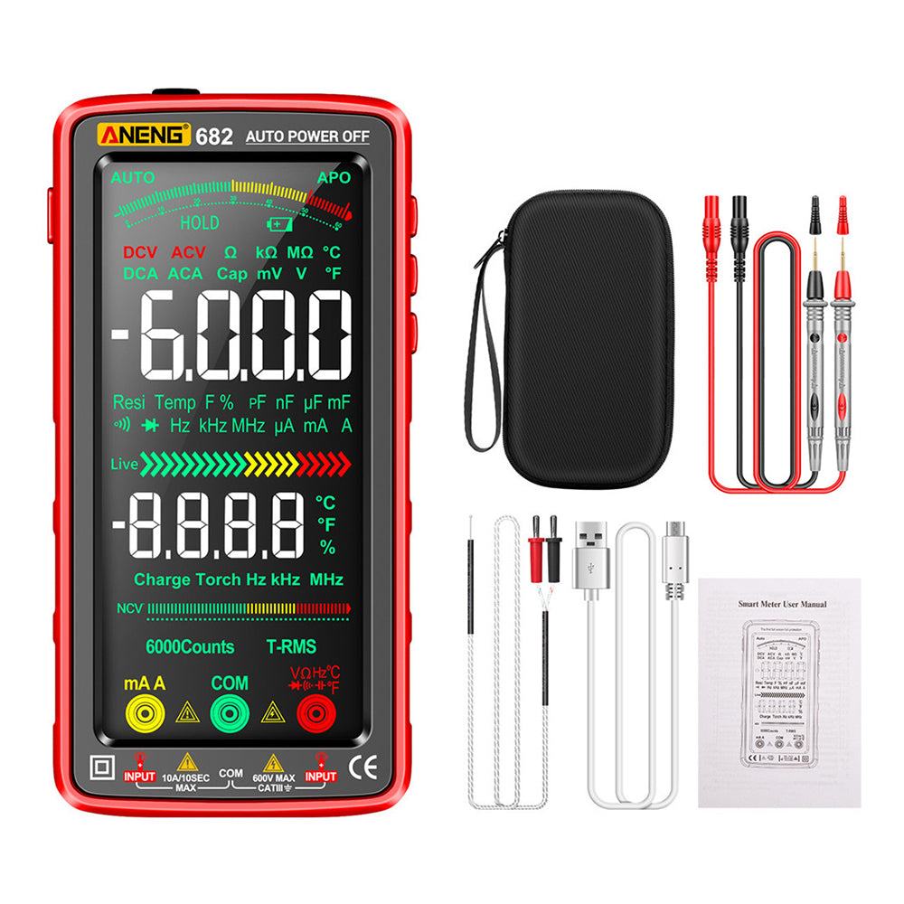 Aneng 682 Rechargeable Multimeter Digital High-Precision Intelligent Auto-Rang Anti-Burning Multimeter - Red