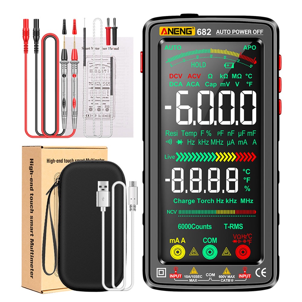 Aneng 682 Rechargeable Multimeter Digital High-Precision Intelligent Auto-Rang Anti-Burning Multimeter - Black