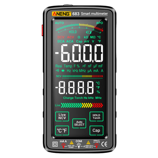Aneng 683 Touch Screen NCV Induction Multimeter Digital High Precision Smart Auto Range Burn-Proof Rechargeable Multimeter - Black
