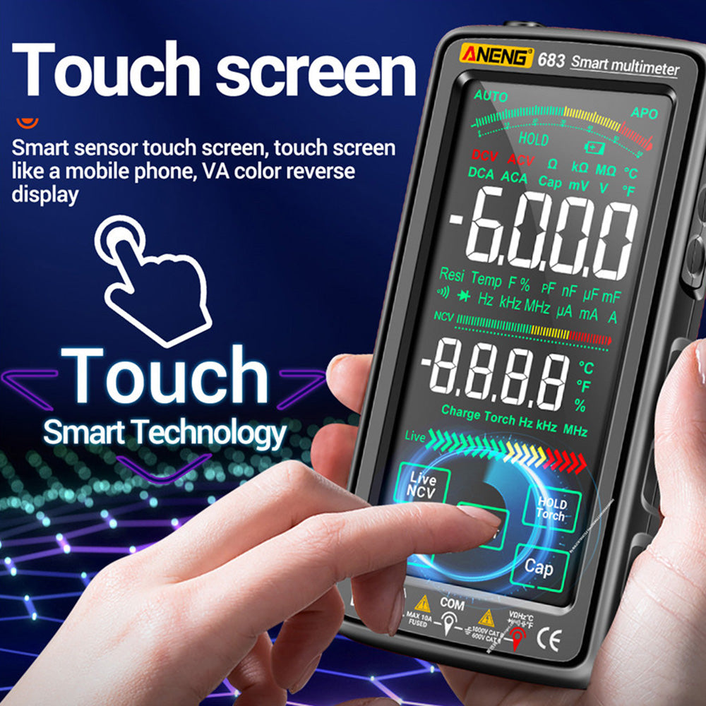 Aneng 683 Touch Screen NCV Induction Multimeter Digital High Precision Smart Auto Range Burn-Proof Rechargeable Multimeter - Black