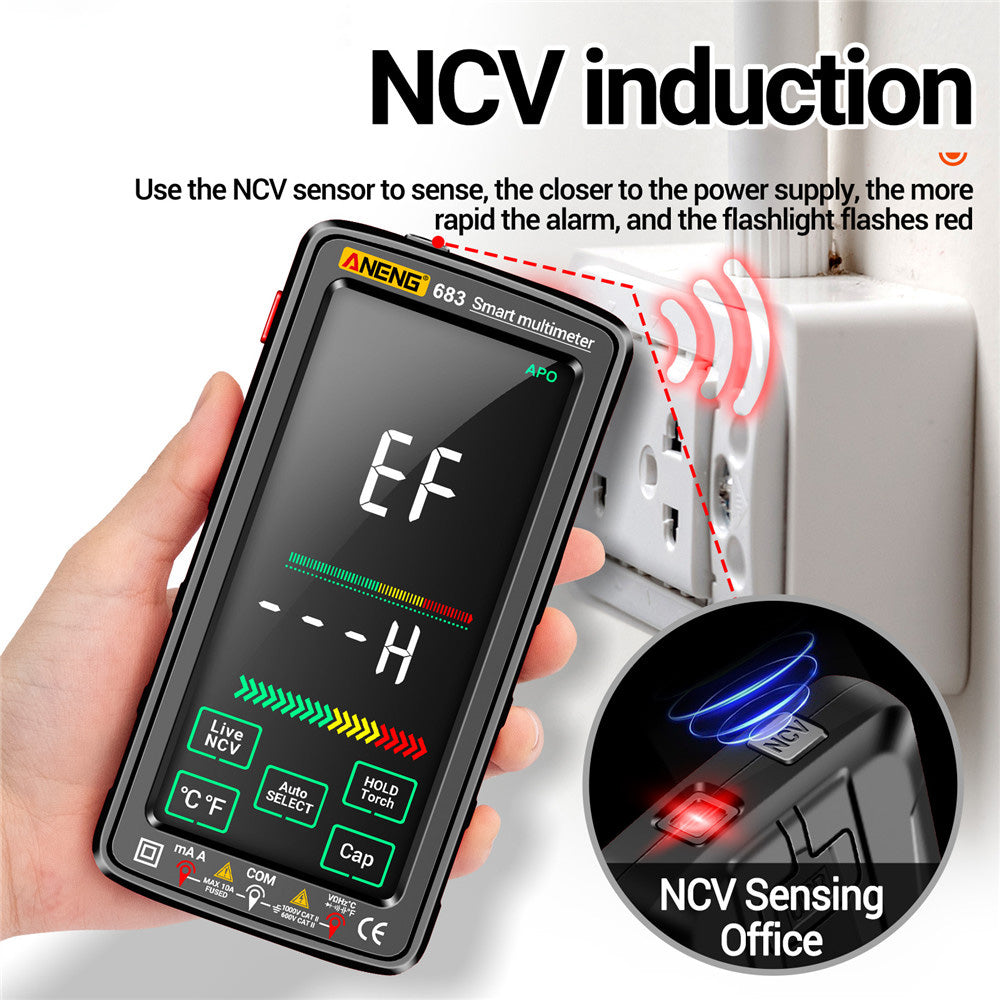 Aneng 683 Touch Screen NCV Induction Multimeter Digital High Precision Smart Auto Range Burn-Proof Rechargeable Multimeter - Black
