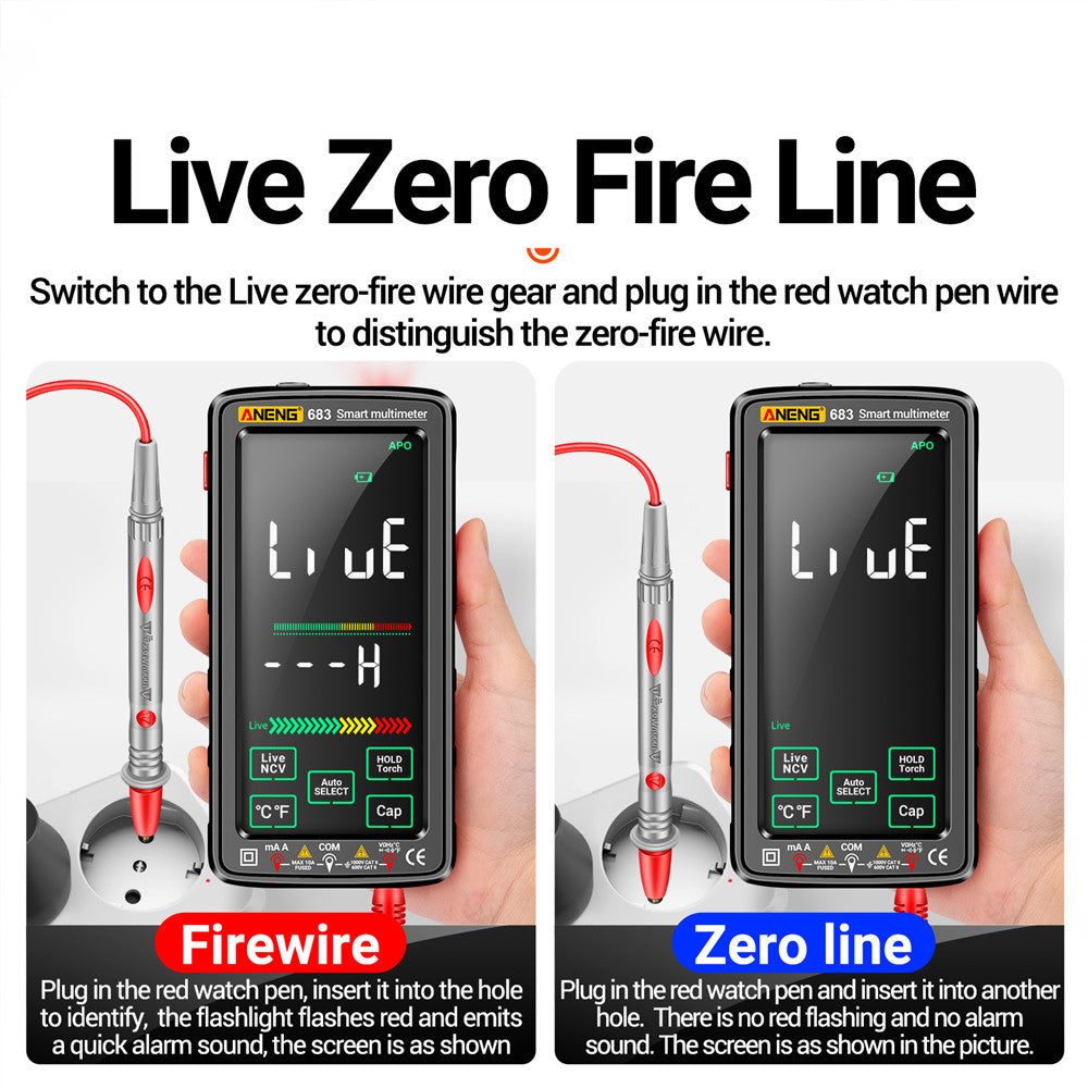 Aneng 683 Touch Screen NCV Induction Multimeter Digital High Precision Smart Auto Range Burn-Proof Rechargeable Multimeter - Black