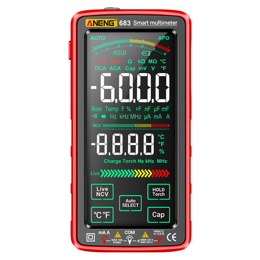 Aneng 683 Touch Screen NCV Induction Multimeter Digital High Precision Smart Auto Range Burn-Proof Rechargeable Multimeter - Red