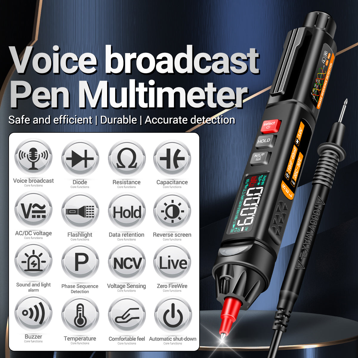 Aneng A3009 Multifunction Handheld Digital Multimeter Voice Broadcast Portable Pen Tester