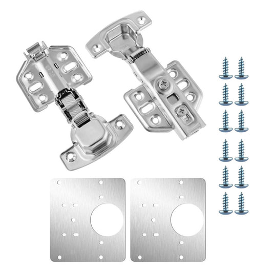 2Pcs Full Overlay Hydraulic Cabinet Hinges 304 Stainless Steel Damper Buffer Furniture Cupboard Door Hinge with Repair Plates and Screws