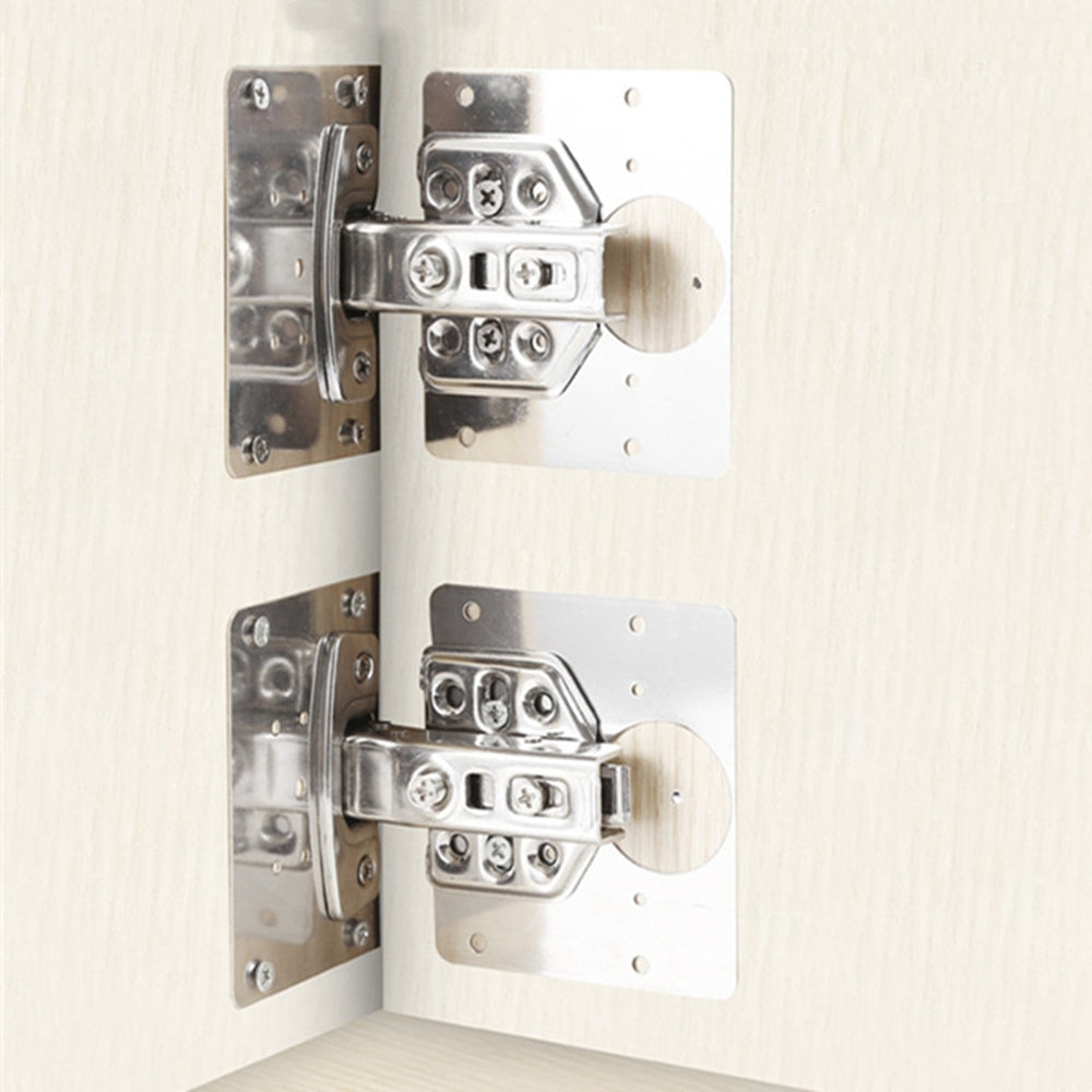 2Pcs Full Overlay Hydraulic Cabinet Hinges 304 Stainless Steel Damper Buffer Furniture Cupboard Door Hinge with Repair Plates and Screws