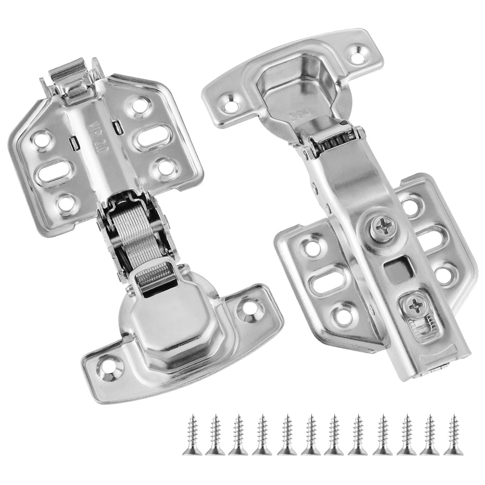2Pcs Full Overlay Hydraulic Cabinet Hinges 304 Stainless Steel Damper Buffer Furniture Cupboard Door Hinge with Repair Plates and Screws