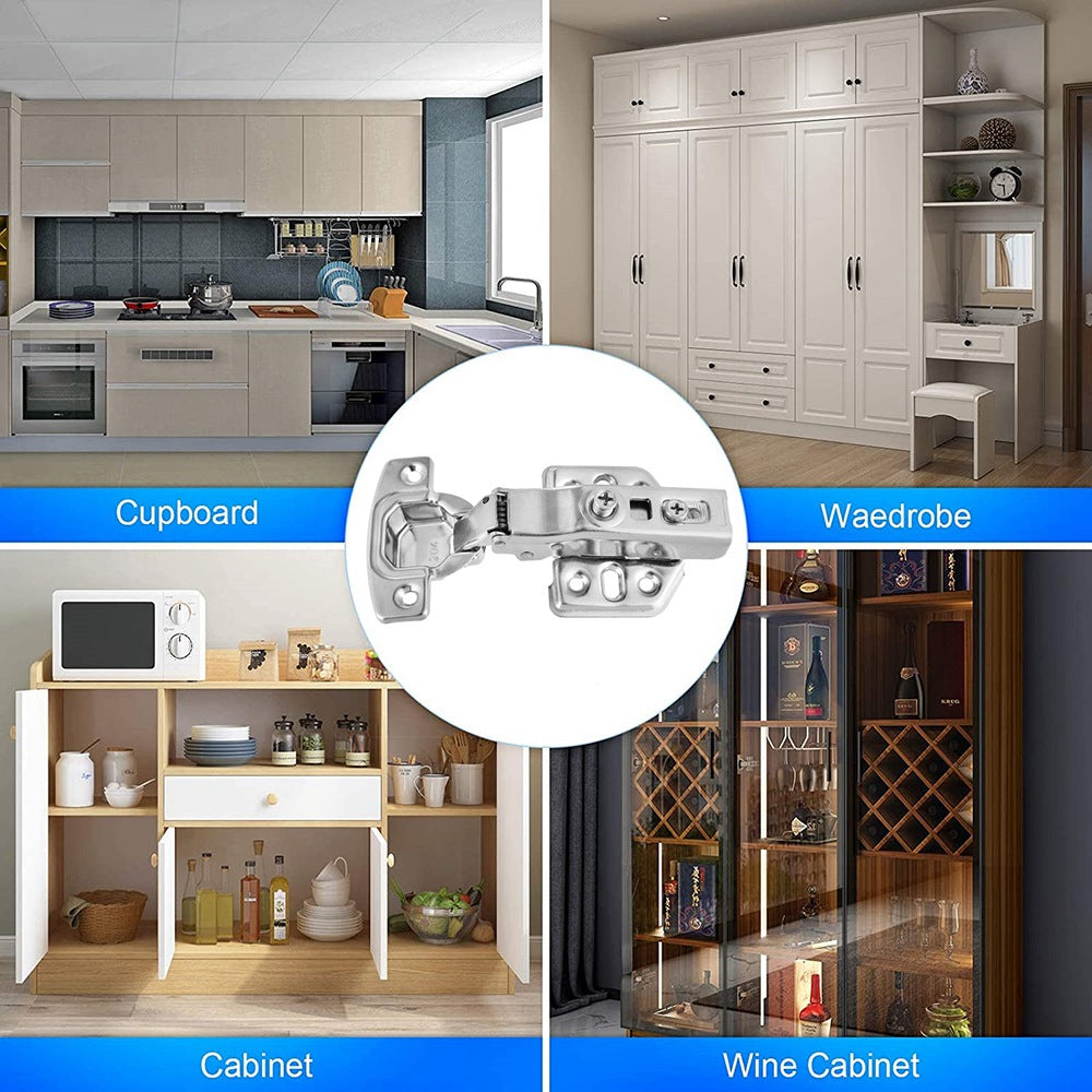 2Pcs 304 Stainless Steel Full Overlay Hydraulic Cabinet Hinges Damper Buffer Kitchen Cupboard Furniture Door Hinge