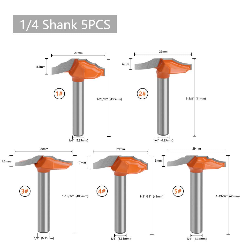5Pcs 1  /  4 Shank Milling Cutter Set Alloy Router Bit Kit Carving Cutter Woodworking Tools