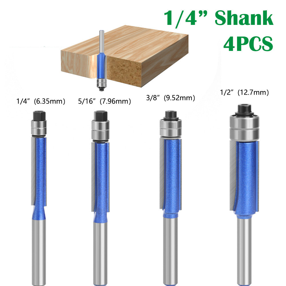 4Pcs Router Bit Set 1  /  4 Shank Milling Cutter Double Bearing Carving Cutter Woodworking Tools for Wood, MDF, Particleboard