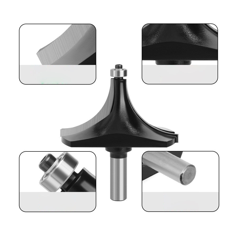 12mm Shank Tungsten Steel Alloy Round Over Bit Woodworking Cutter Wood Line Edge Trimmer - Black